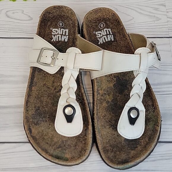 Muk Luks Marsha Sandals In White Womens Size 8 - Picture 2 of 7